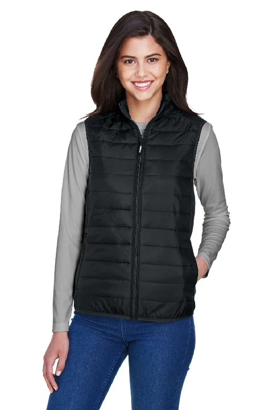 Core 365 Womens Prevail Packable Puffer Water Resistant Full Zip Vest - Black