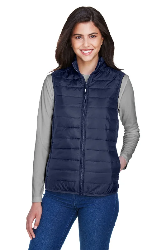 Core 365 Womens Prevail Packable Puffer Water Resistant Full Zip Vest - Classic Navy Blue