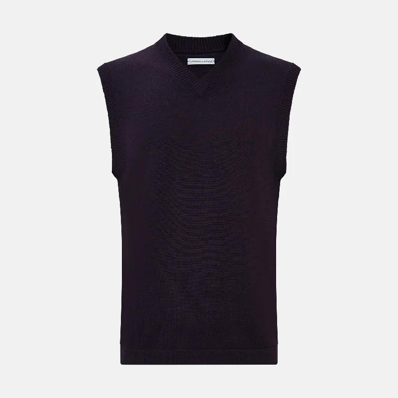 Dark Purple Fine Merino V-Neck Vest