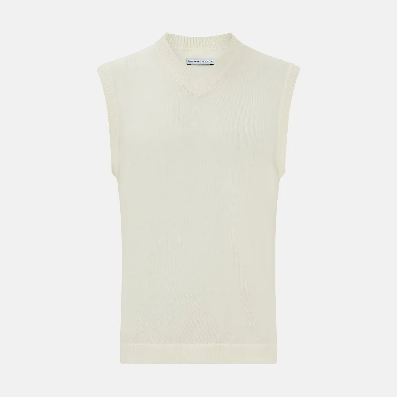 Ecru Fine Merino V-Neck Vest