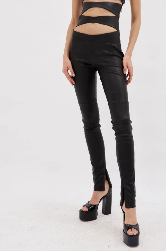 High Waist Black Diamond Leather Pants