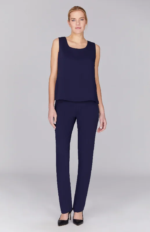 Lustrous Crepe Essential Narrow Leg Pant w/Flat Front, Back Elastic, & Slimmest Fit