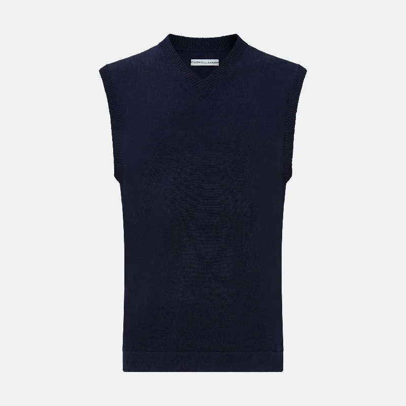 Navy Fine Merino V-Neck Vest