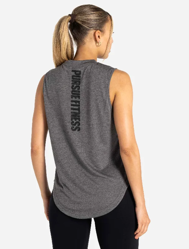 Oversized Graphic Tank - Charcoal Black