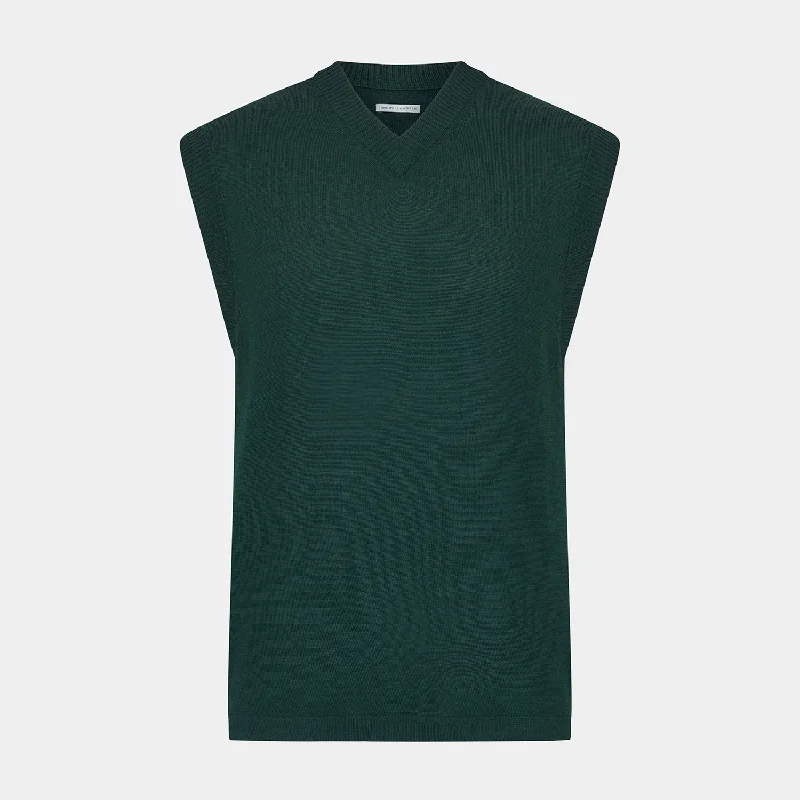 Petrol Green Fine Merino V-Neck Vest