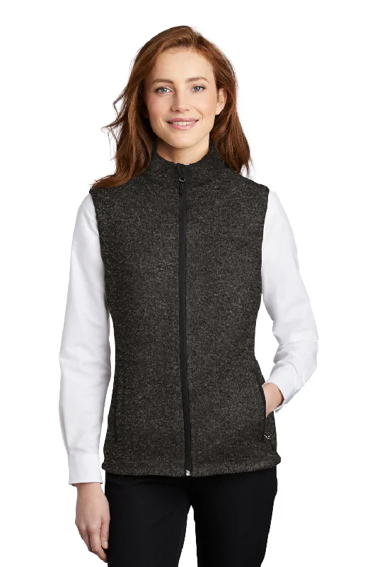 Port Authority Womens Sweater Fleece Full Zip Vest - Heather Black