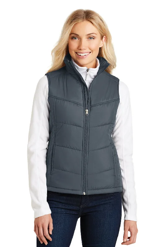 Port Authority Womens Wind & Water Resistant Full Zip Puffy Vest - Dark Slate Grey