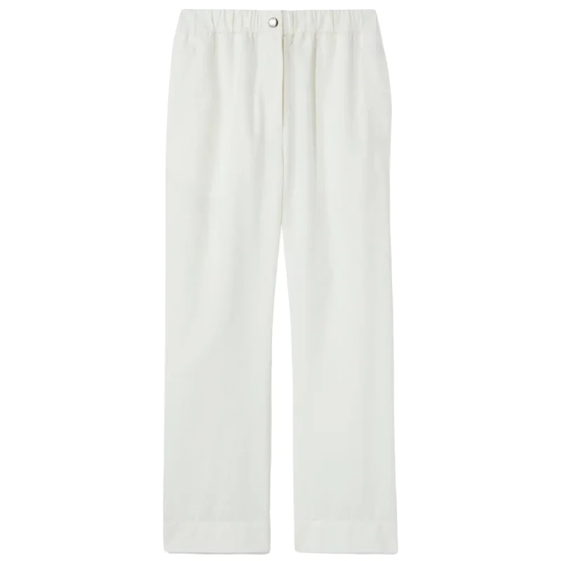 White Solid Cotton Linen Easy Pant