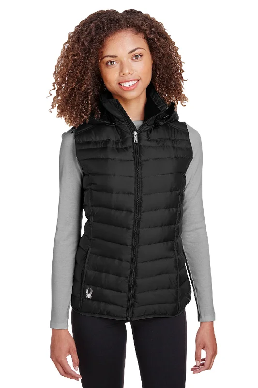 Spyder Womens Supreme Full Zip Hooded Puffer Vest - Black