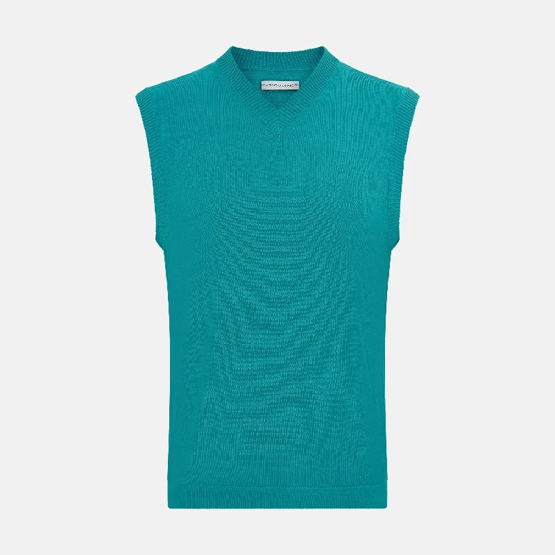 Turquoise Fine Merino V-Neck Vest