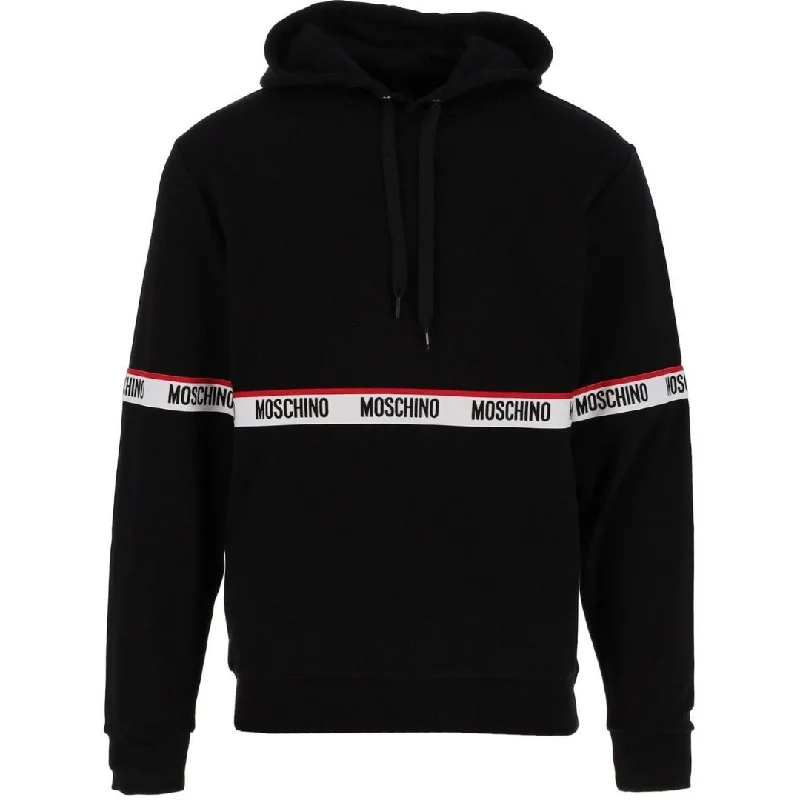 Moschino Branded Taped Chest Black Hoodie