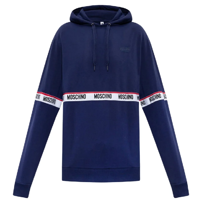 Moschino Branded Taped Chest Navy Blue Hoodie