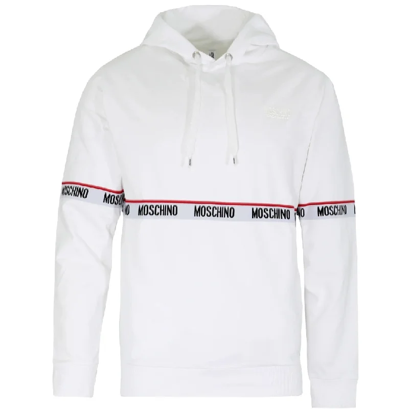 Moschino Branded Taped Chest White Hoodie