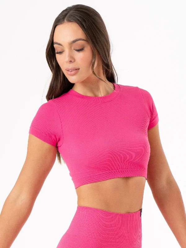 Rib Seamless T-Shirt - Hot Pink