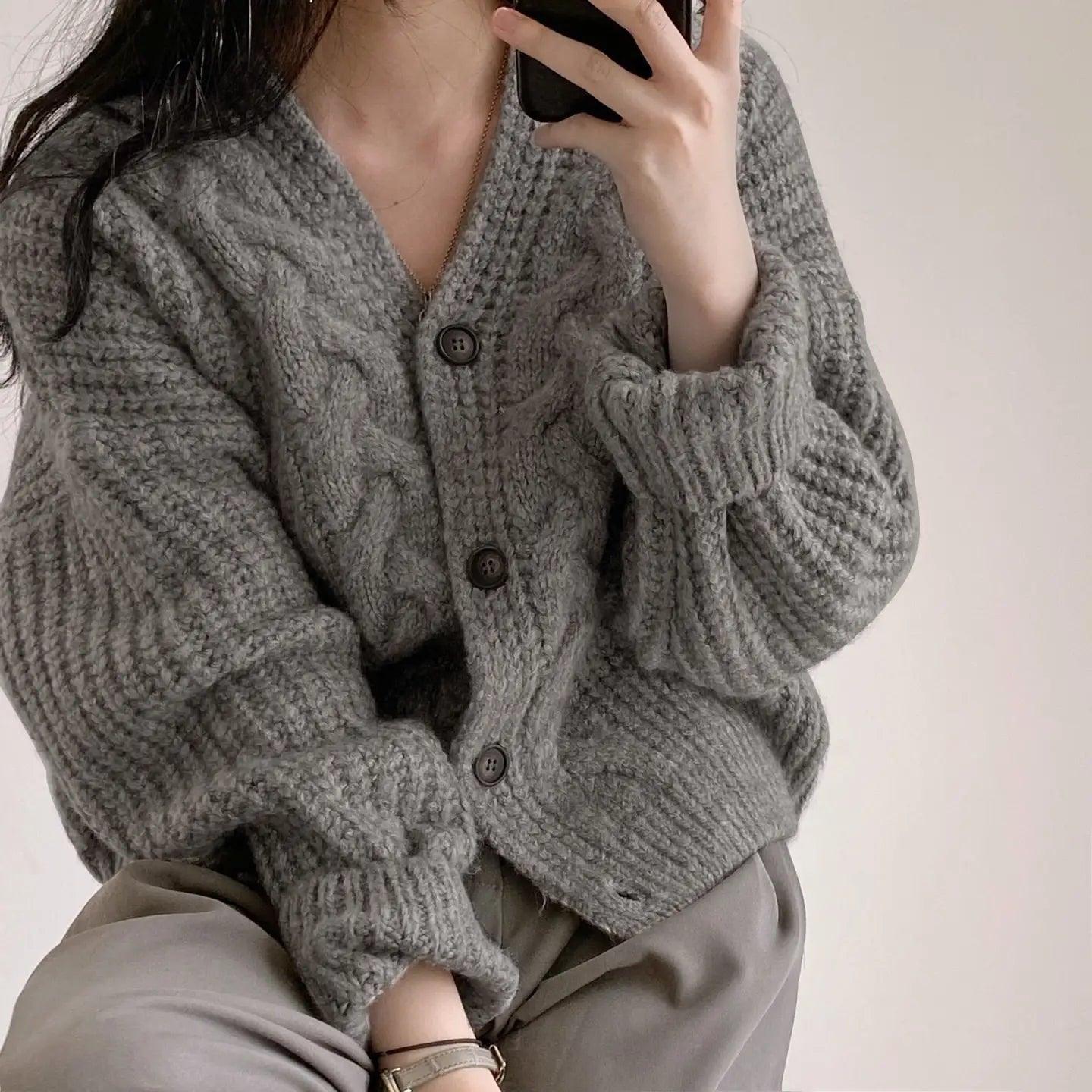 Thick Knitted Button-Up Cardigan