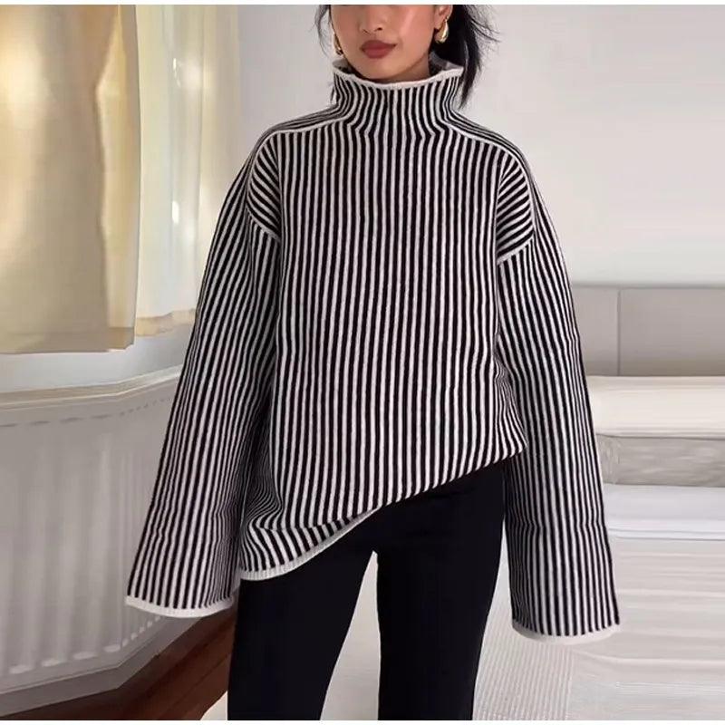 Thick Turtle Neck Striped Sweater