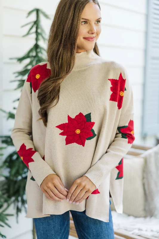 Quick Decisions Oatmeal Poinsettia Sweater