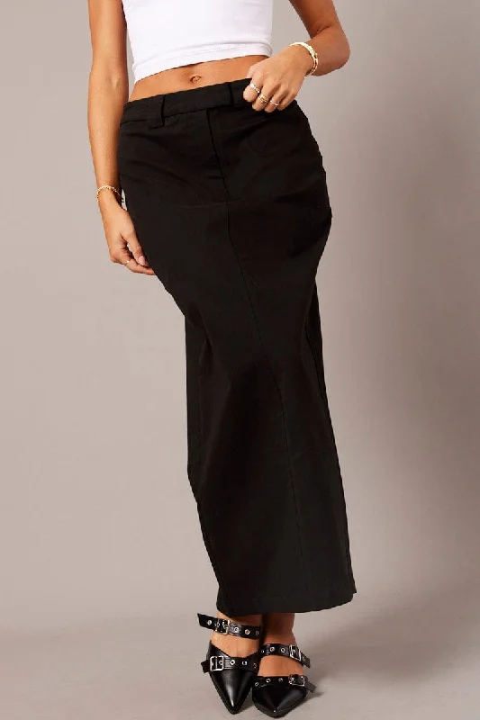 Black Tailored Skirt Midi Mid Rise