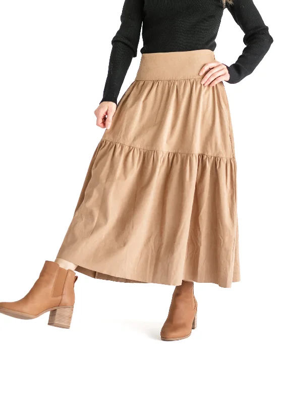 Waist Tie Faux Suede Tan Skirt