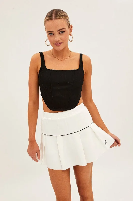 White Pleated Tennis Mini Skort Skirt