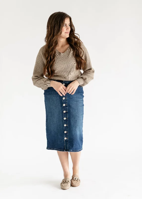 Zana Front Button Denim Midi Skirt