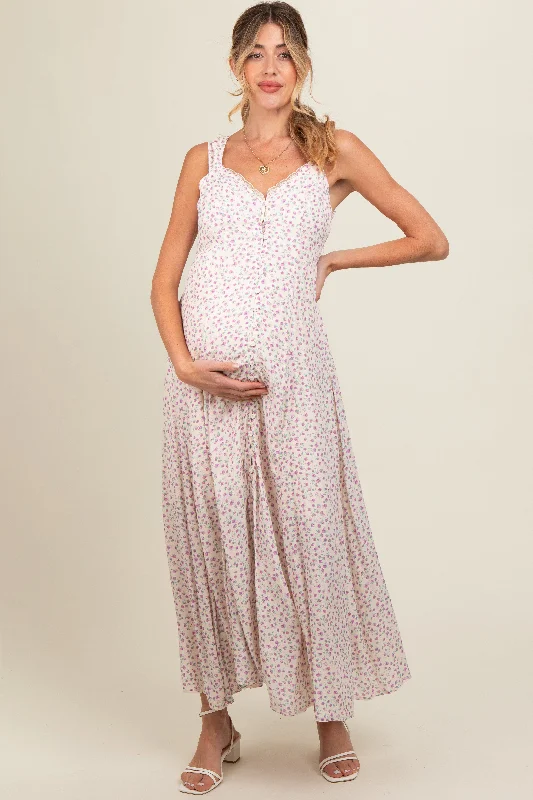 Lavender Floral Button Down Maternity Maxi Dress