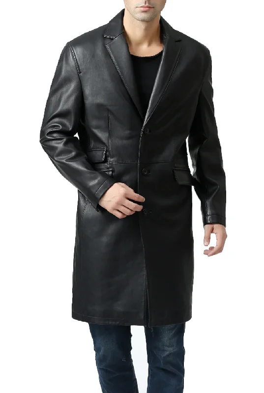 BGSD Men New Zealand Lambskin Leather Long Coat