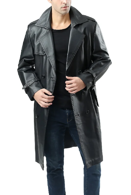 BGSD Monogram Collection Men Classic Leather Long Trench Coat