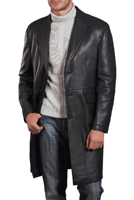 BGSD Monogram Collection Men Lambskin Leather Long Over Coat