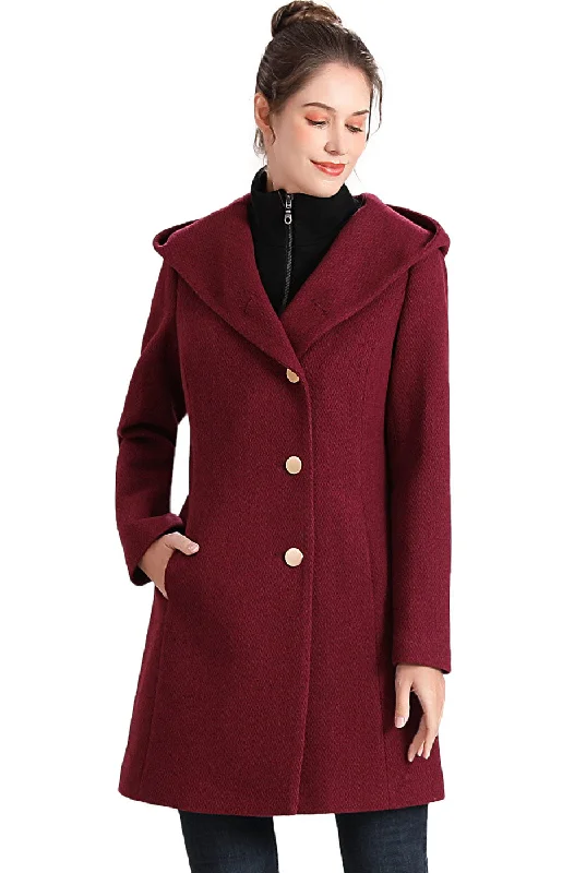 BGSD Women Sol Wool Asymmetrical Hooded Walker Coat