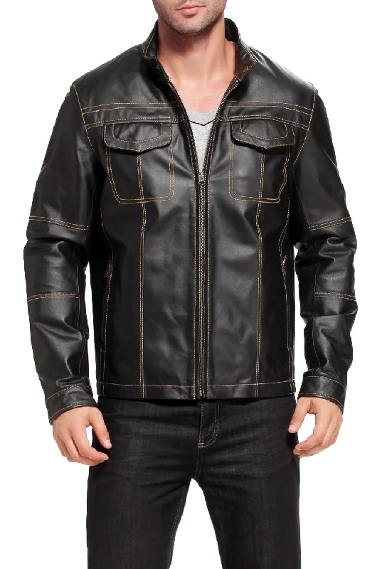 BGSD Men Michael Cowhide Leather Motorcycle Jacket