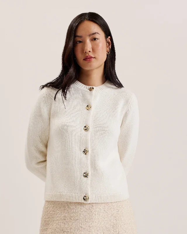 Jaycey Rose Button Crew Neck Cardigan Ivory