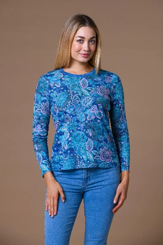 Paisley Print Burnout Long Sleeve Top