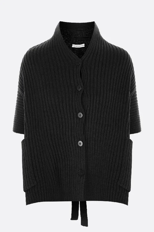 Halterneck ribbed wool cape