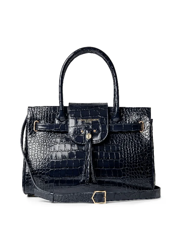 Windsor Handbag - High Shine Navy Croc