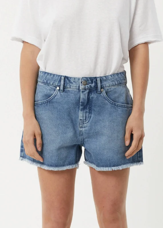 AFENDS Womens Isabella - Denim Low Rise Shorts - Worn Blue